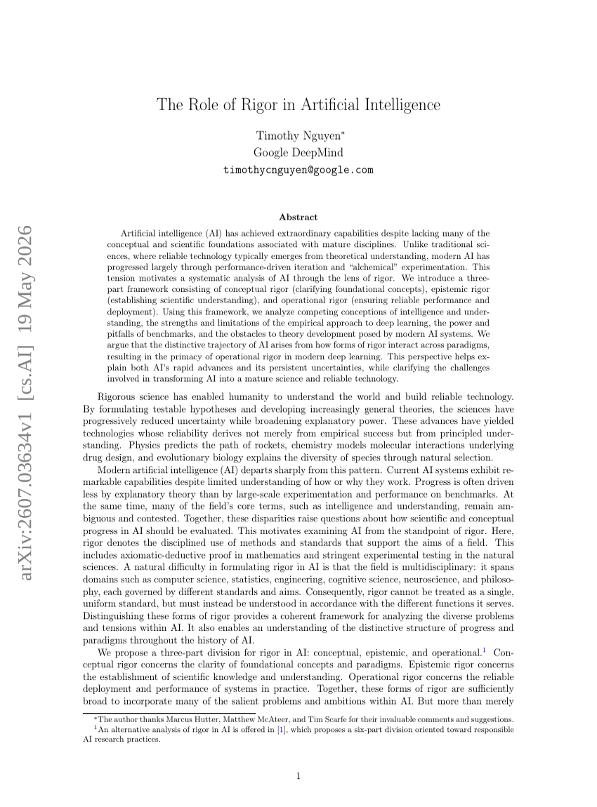The Role of Rigor in Artificial Intelligence