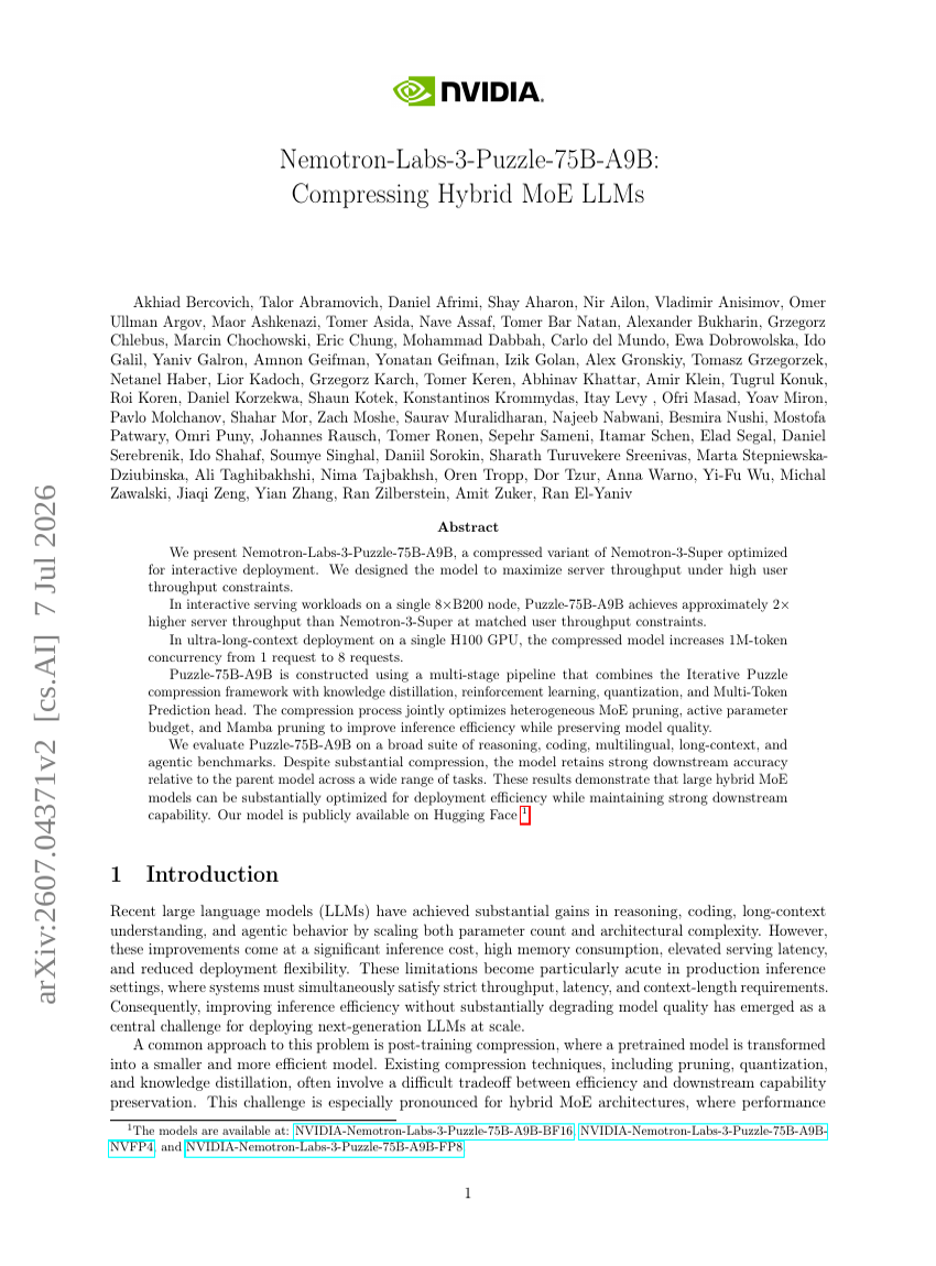 Nemotron-Labs-3-Puzzle-75B-A9B: Compressing Hybrid MoE LLMs