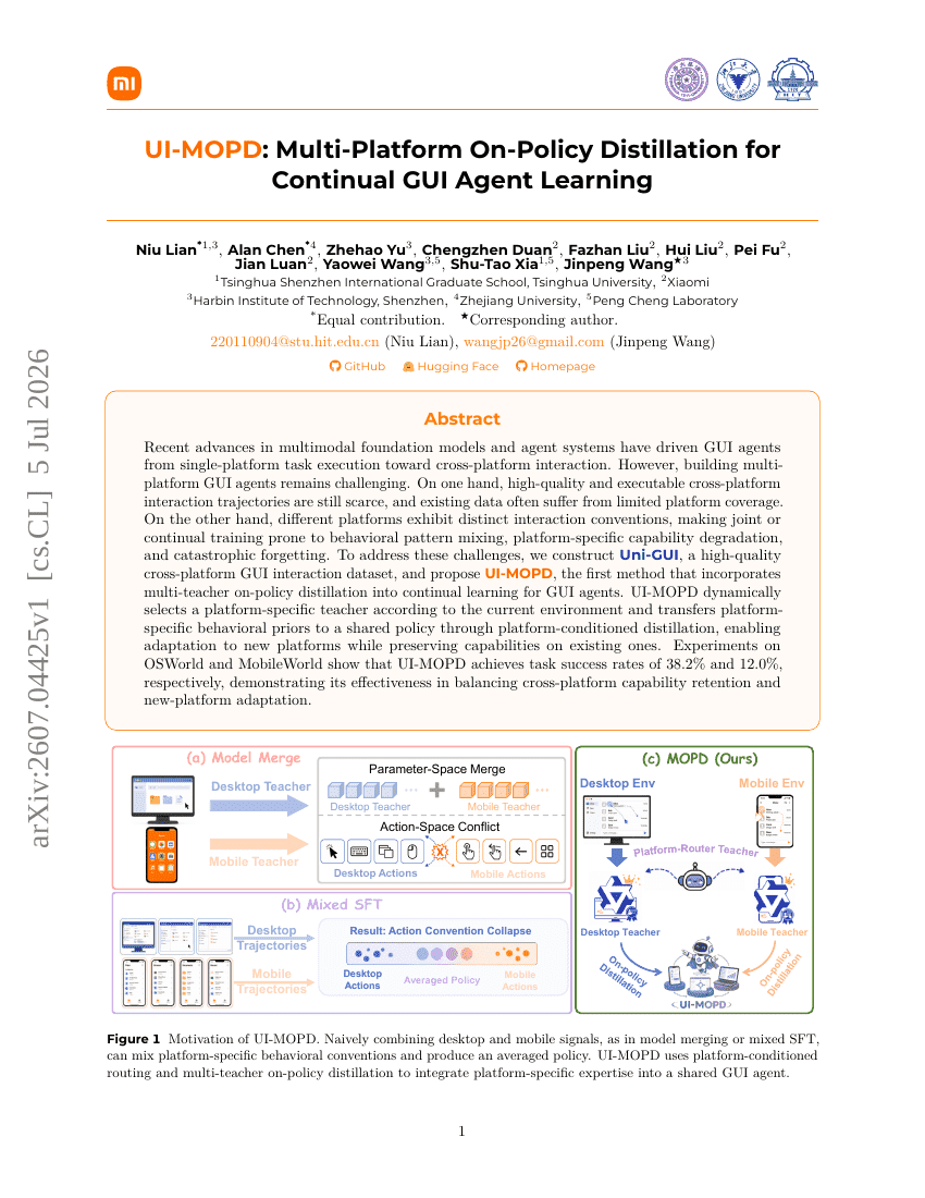 UI-MOPD: Multi-Platform On-Policy Distillation for Continual GUI Agent Learning