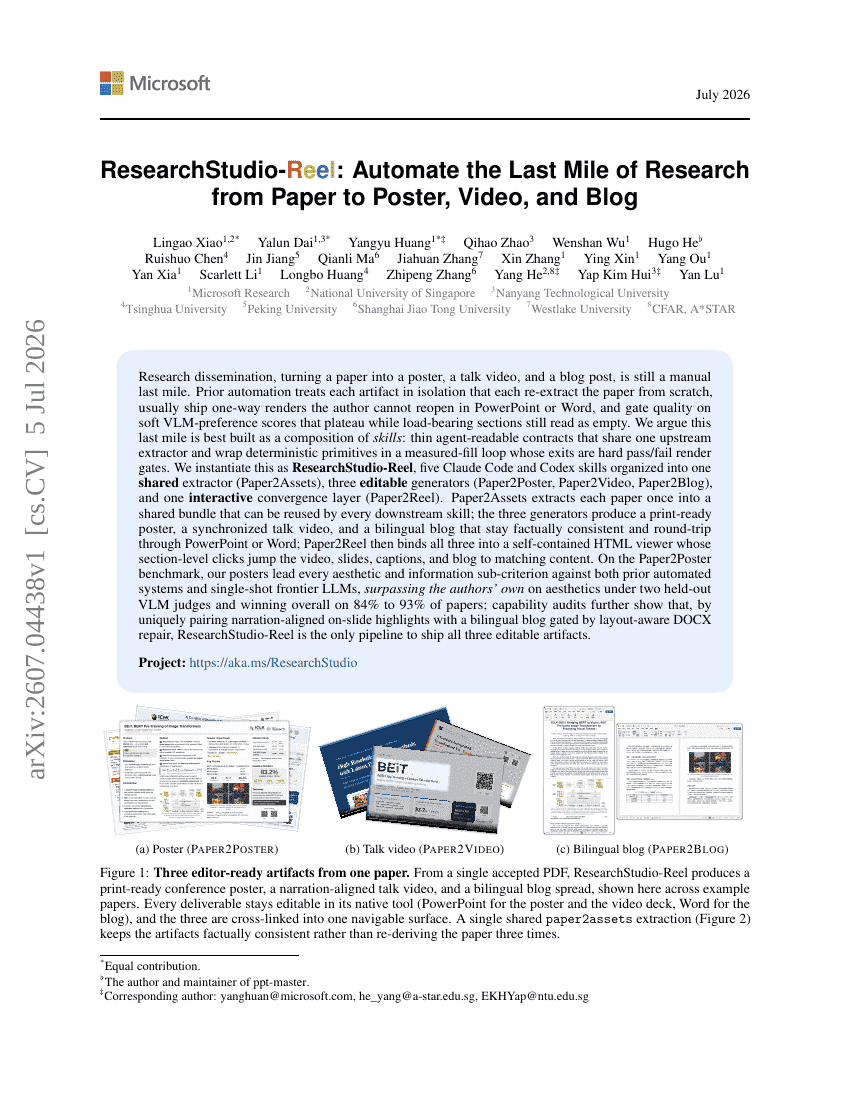 ResearchStudio-Reel: Automate the Last Mile of Research from Paper to Poster, Video, and Blog