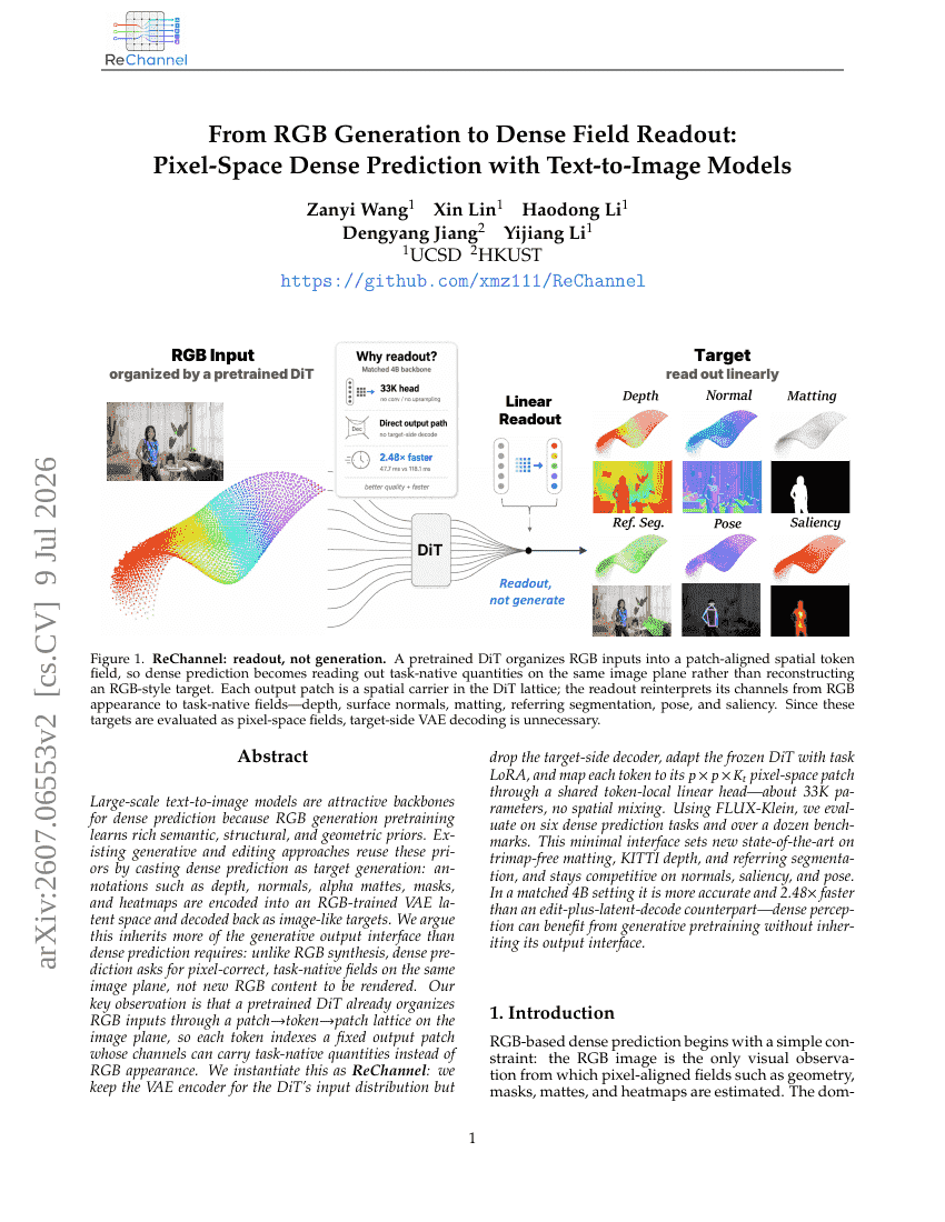 From RGB Generation to Dense Field Readout: Pixel-Space Dense Prediction with Text-to-Image Models