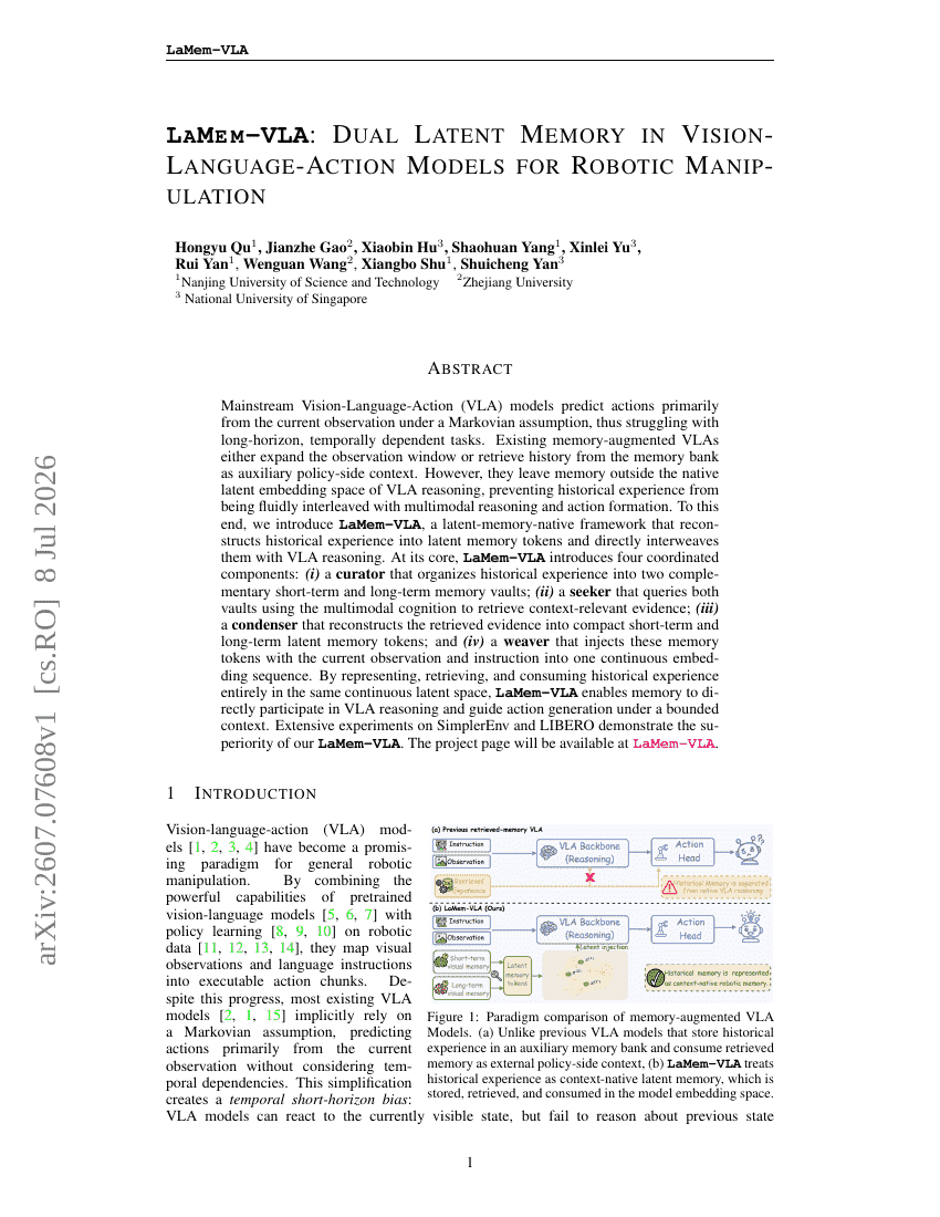 LAME M-VLA: DUAL LATENT MEMORY IN VISION-LANGUAGE-ACTION MODELS FOR ROBOTIC MANIPULATION