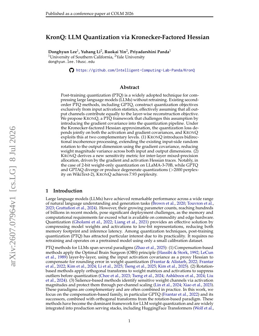 KronQ: LLM Quantization via Kronecker-Factored Hessian