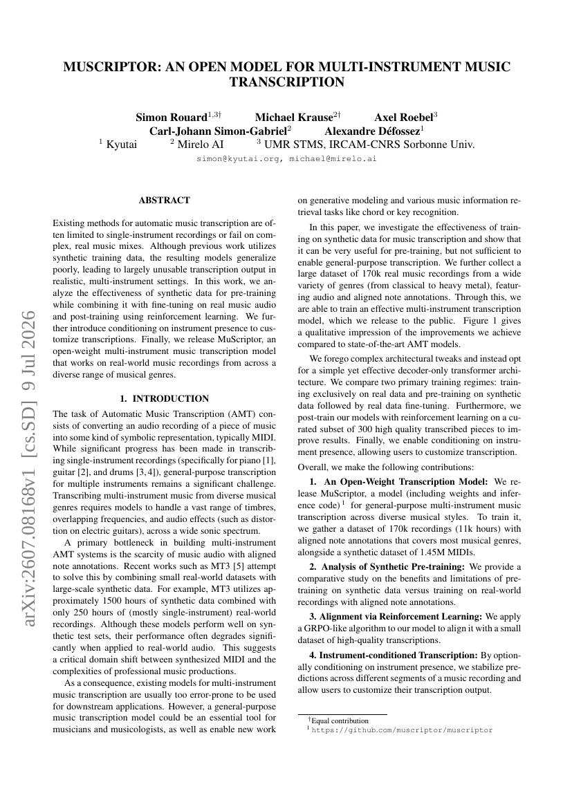 MUSCRIPTOR: AN OPEN MODEL FOR MULTI-INSTRUMENT MUSIC TRANSCRIPTION
