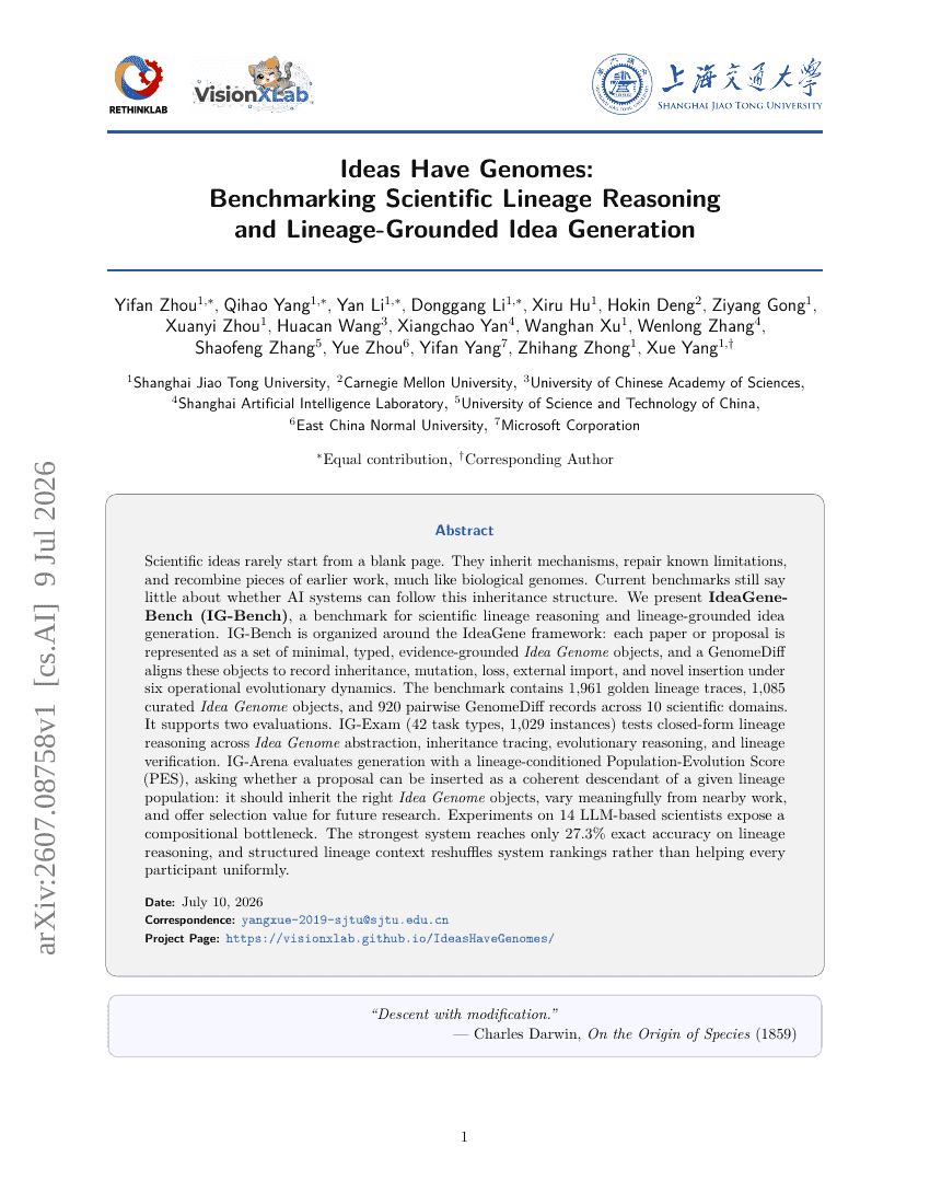 Ideas Have Genomes: Benchmarking Scientific Lineage Reasoning and Lineage-Grounded Idea Generation
