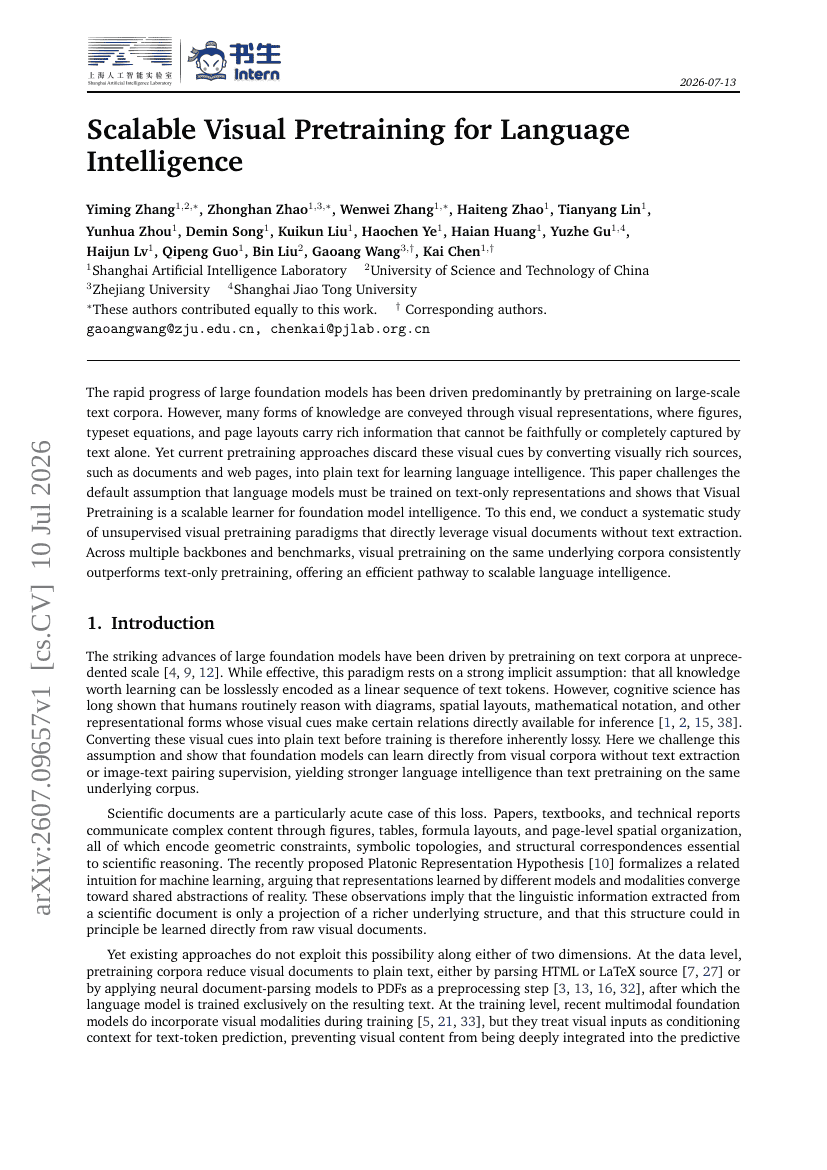 Scalable Visual Pretraining for Language Intelligence