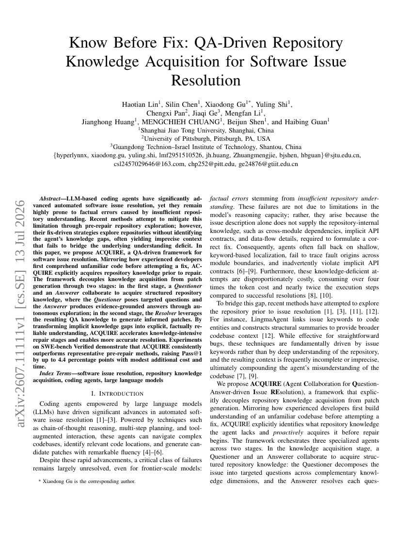 Know Before Fix: QA-Driven Repository Knowledge Acquisition for Software Issue Resolution