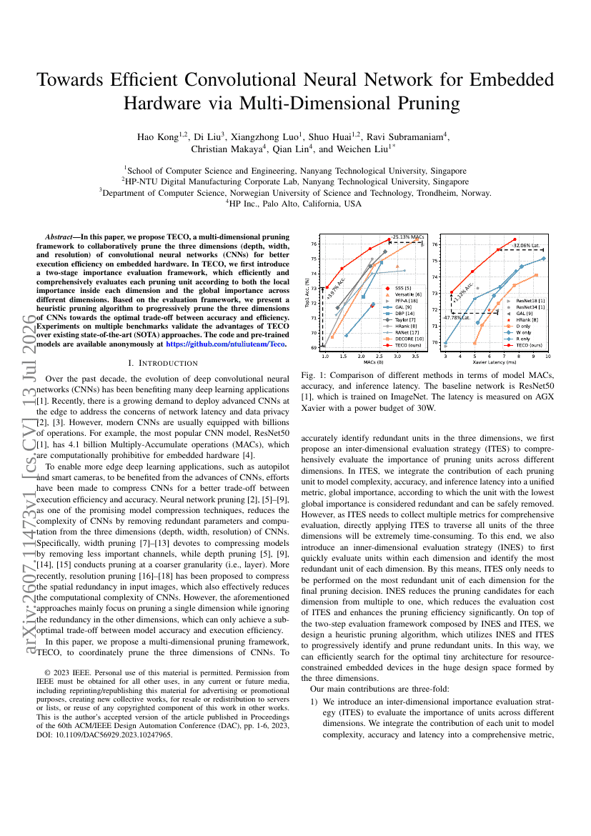 Towards Efficient Convolutional Neural Network for Embedded Hardware via Multi-Dimensional Pruning