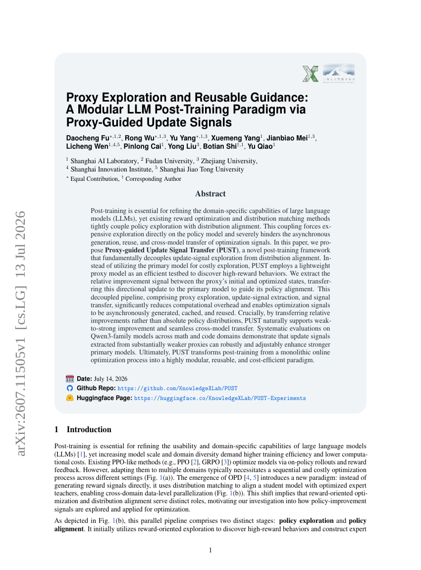 Proxy Exploration and Reusable Guidance: A Modular LLM Post-Training Paradigm via Proxy-Guided Update Signals