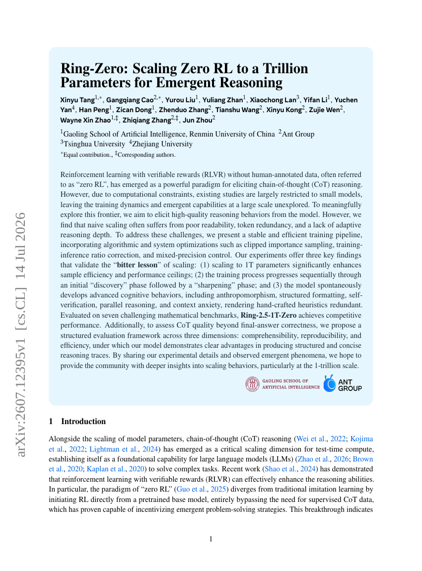 Ring-Zero: Skalierung von Zero RL auf eine Billion Parameter für emergentes Reasoning
