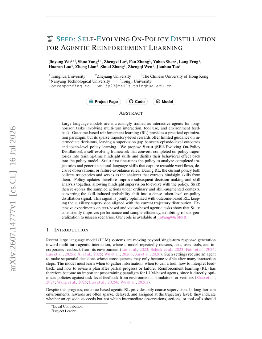SEED: SELF-EVOLVING ON-POLICY DISTILLATION FOR AGENTIC REINFORCEMENT LEARNING