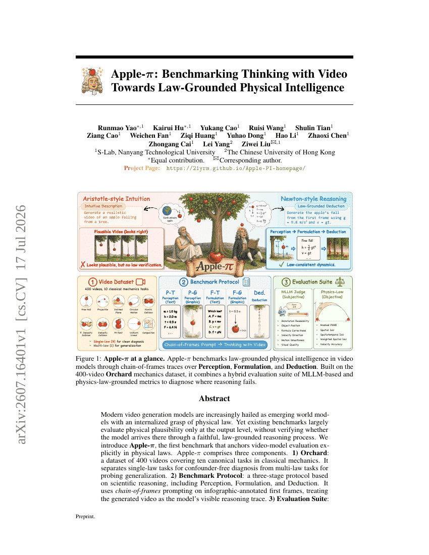 Apple-π: A Benchmark for Evaluating Video Generation Models on Physical Law Grounding