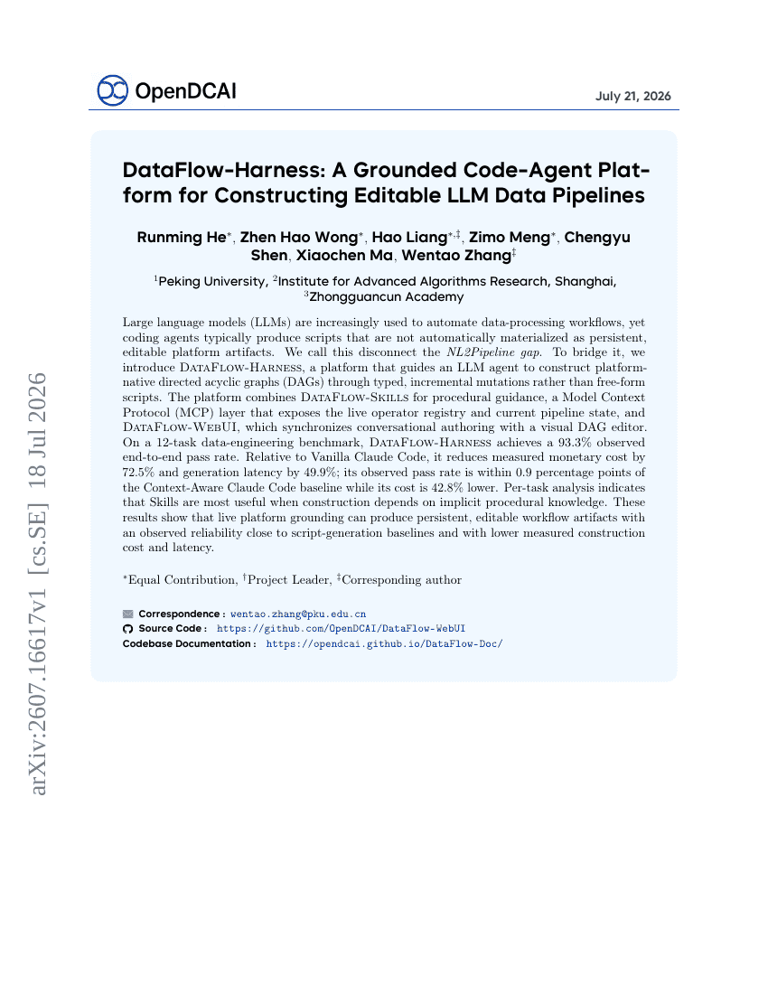 DataFlow-Harness: A Grounded Code-Agent Platform for Constructing Editable LLM Data Pipelines