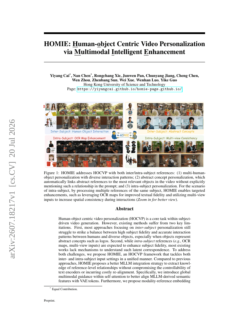 HOMIE: Human-object Centric Video Personalization via Multimodal Intelligent Enhancement