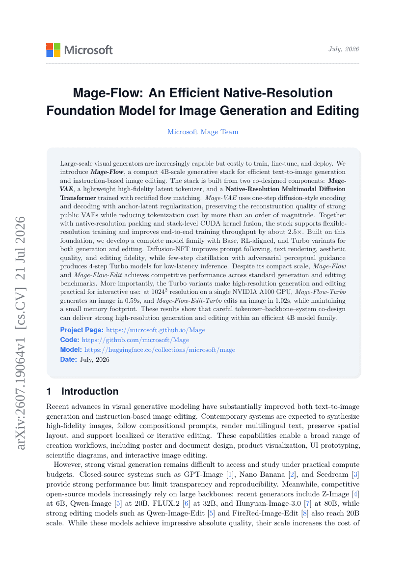 Mage-Flow: An Eficient Native-Resolution Foundation Model for Image Generation and Editing