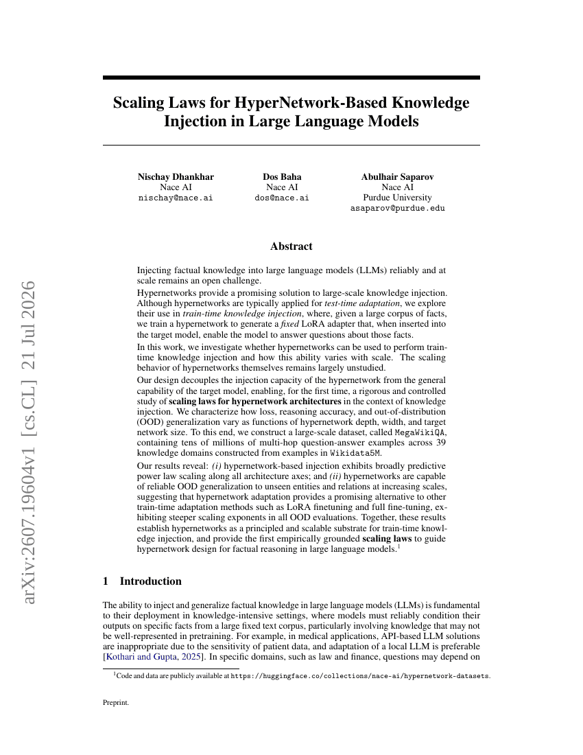Scaling Laws for HyperNetwork-Based Knowledge Injection in Large Language Models