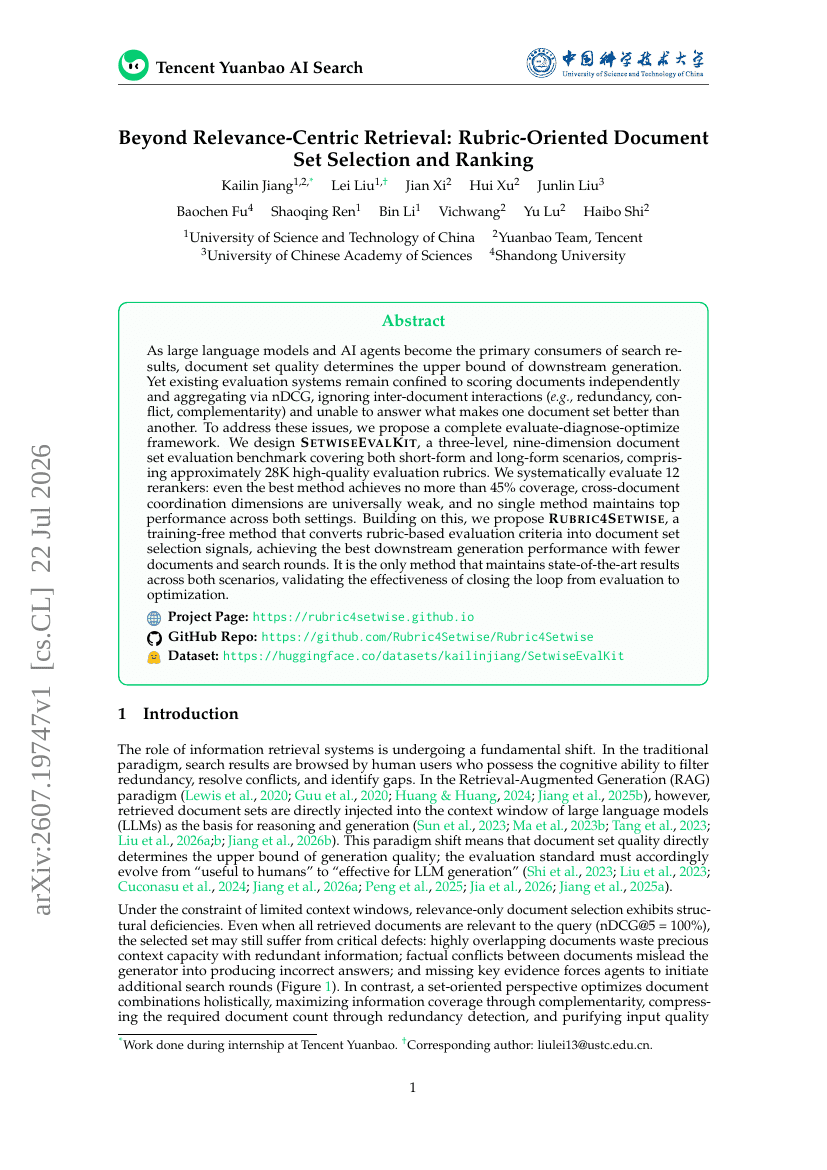 Beyond Relevance-Centric Retrieval: Rubric-Oriented Document Set Selection and Ranking