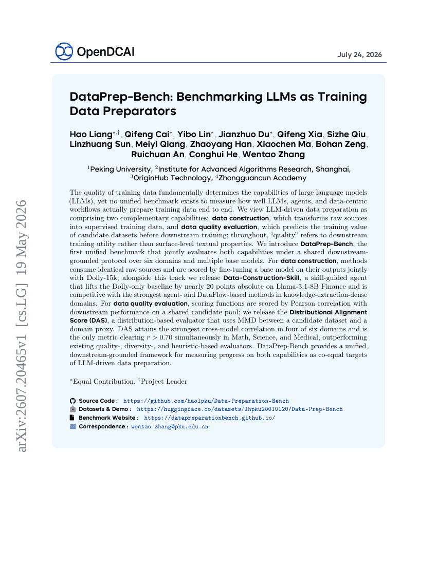 DataPrep-Bench: Benchmarking LLMs as Training Data Preparators