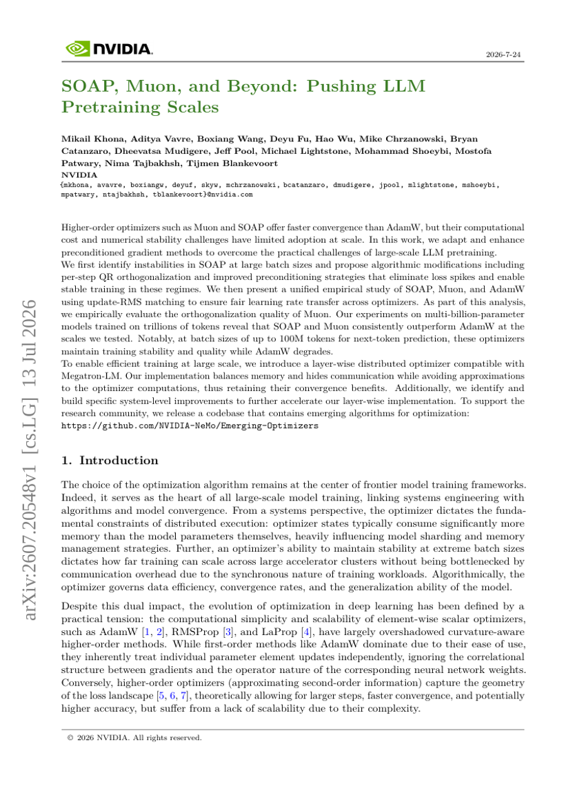 SOAP, Muon, and Beyond: Pushing LLM Pretraining Scales