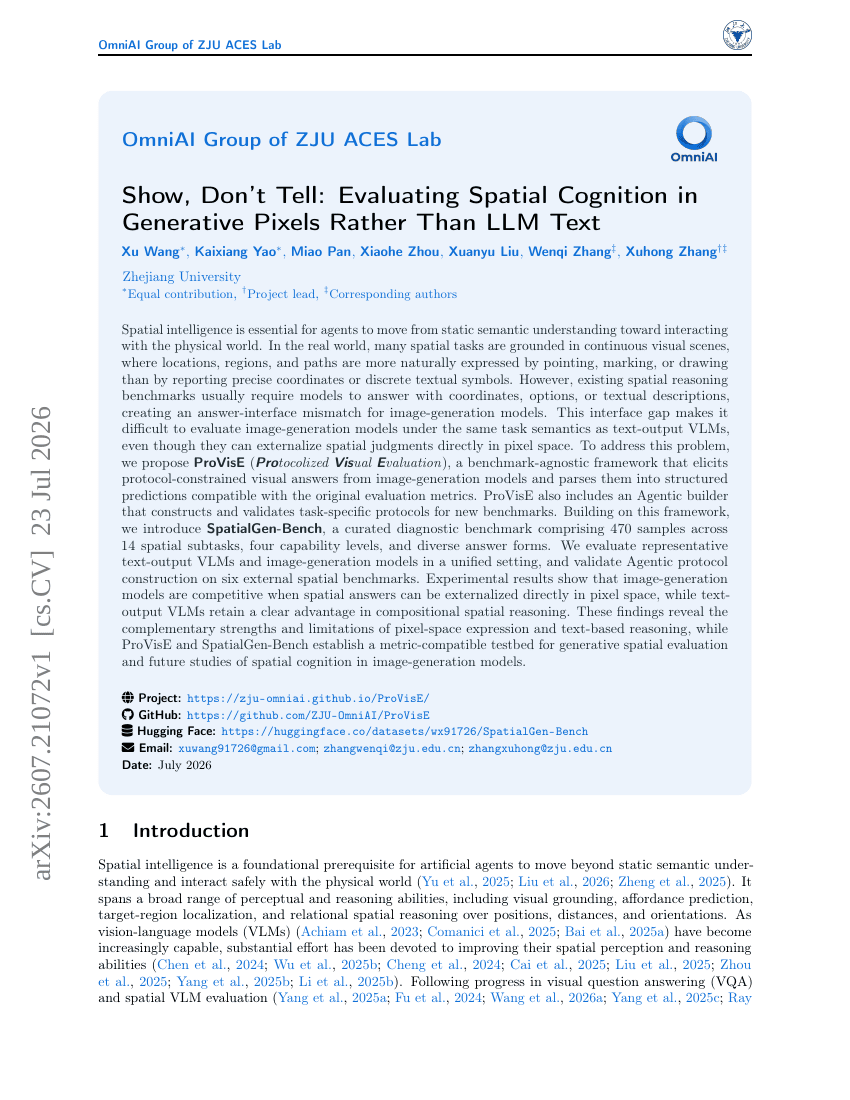 Show, Don’t Tell: Evaluating Spatial Cognition in Generative Pixels Rather Than LLM Text