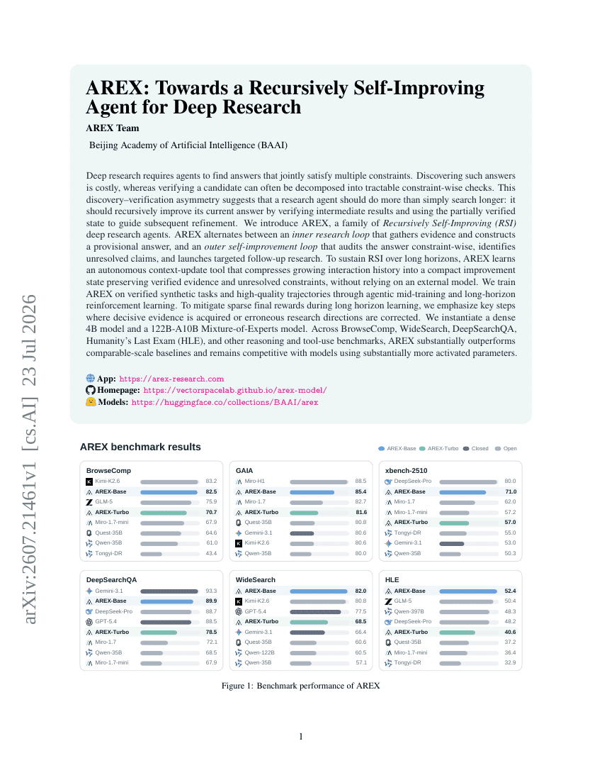 AREX: Towards a Recursively Self-Improving Agent for Deep Research