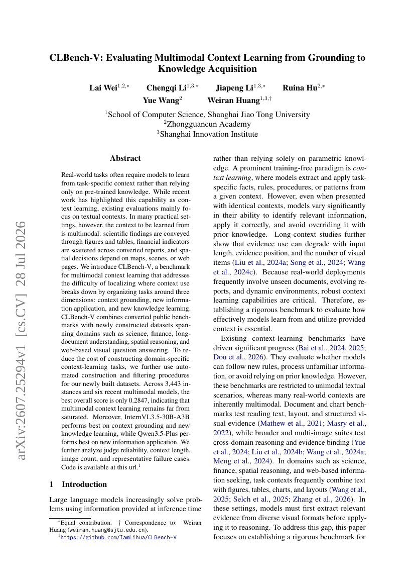 CLBench-V: Evaluating Multimodal Context Learning from Grounding to Knowledge Acquisition