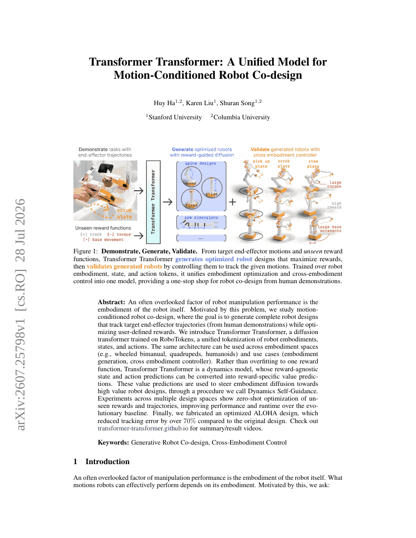 Transformer Transformer: A Unified Model for Motion-Conditioned Robot Co-design