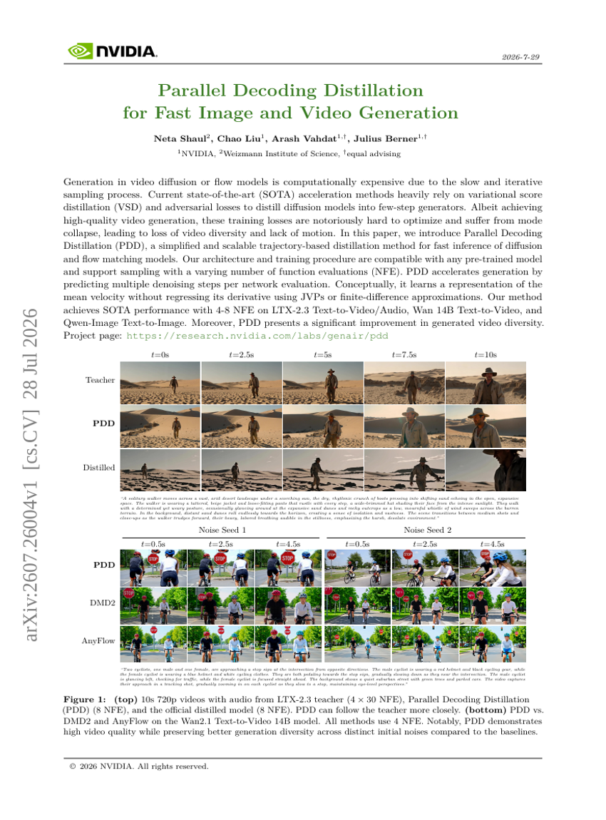 Parallel Decoding Distillation for Fast Image and Video Generation
