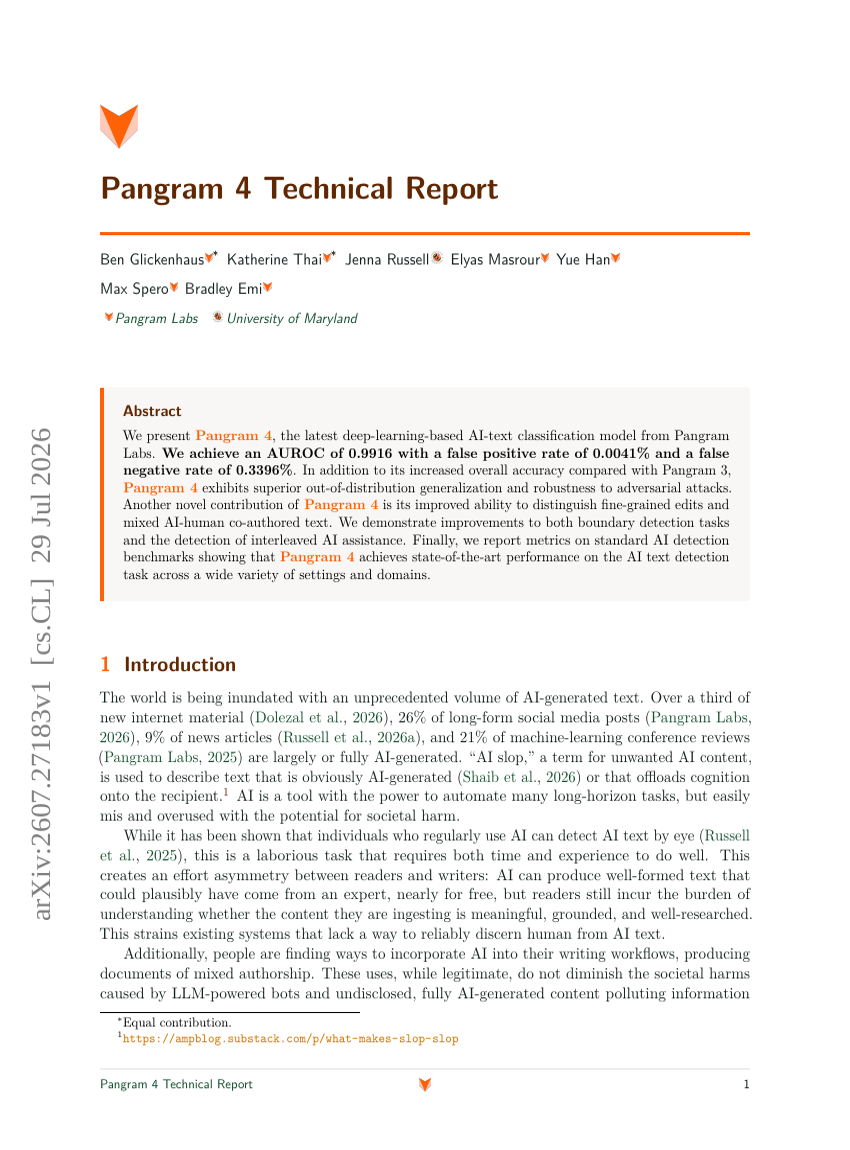 Pangram 4 Technical Report