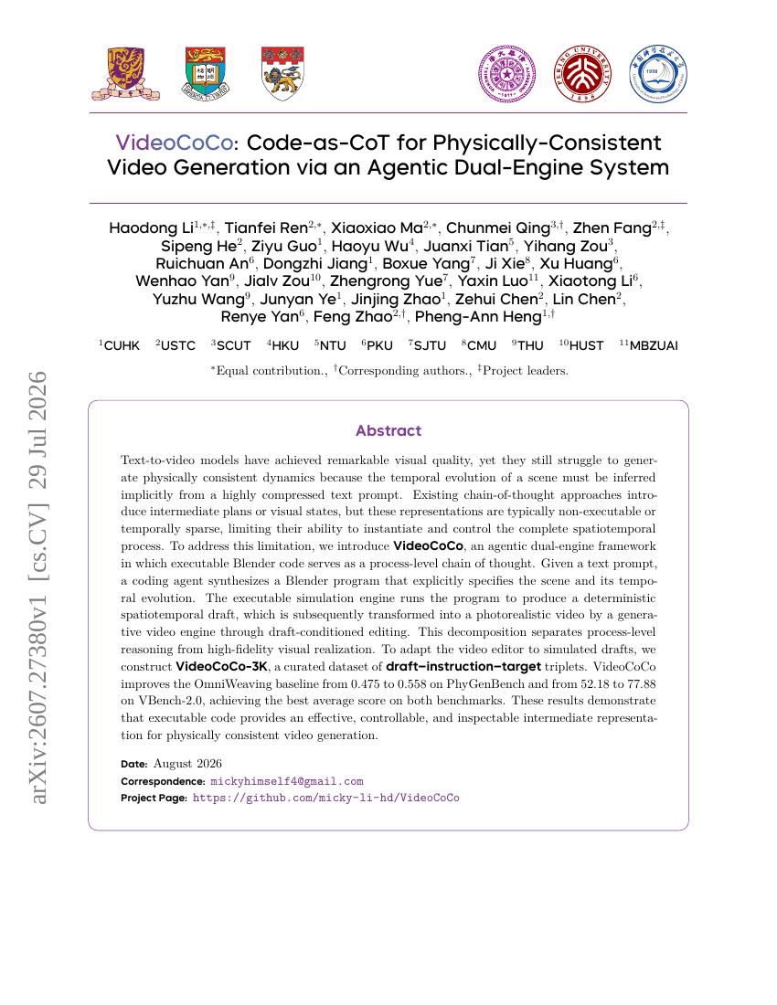VideoCoCo: Code-as-CoT for Physically-Consistent Video Generation via an Agentic Dual-Engine System