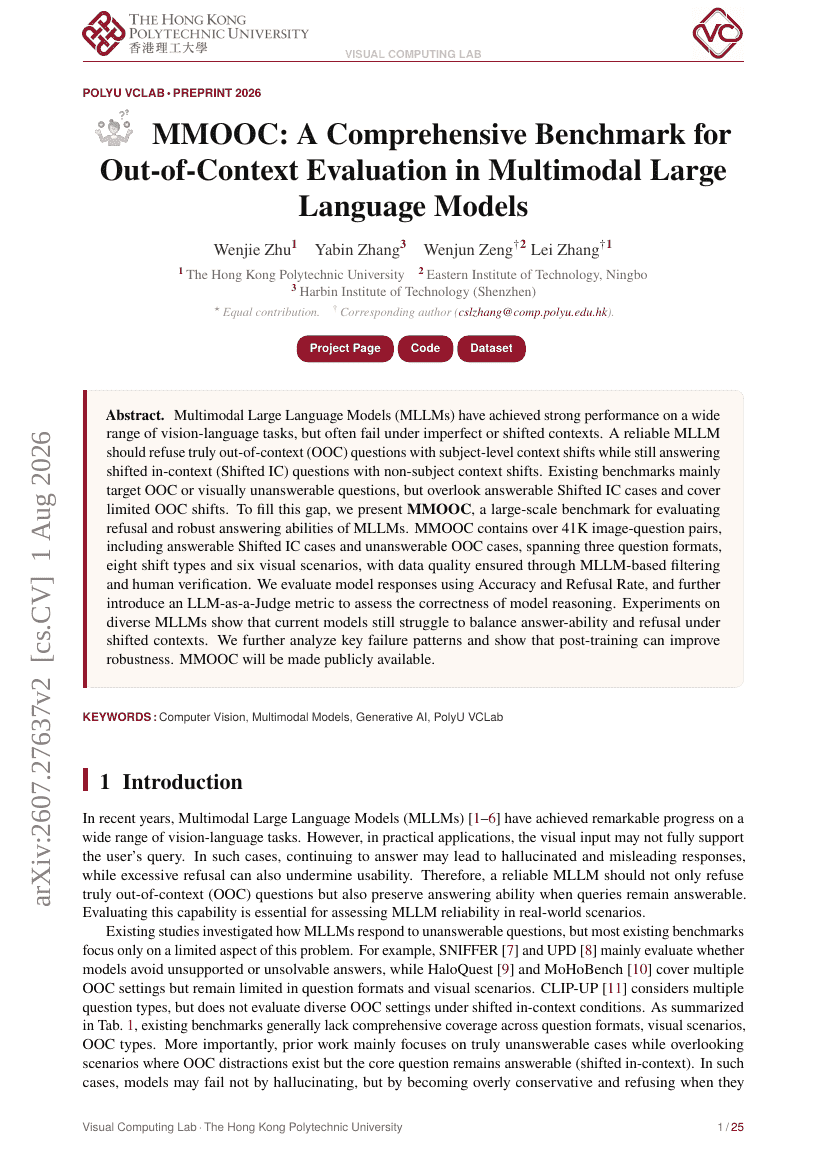 MMOOC: A Comprehensive Benchmark for Out-of-Context Evaluation in Multimodal Large Language Models