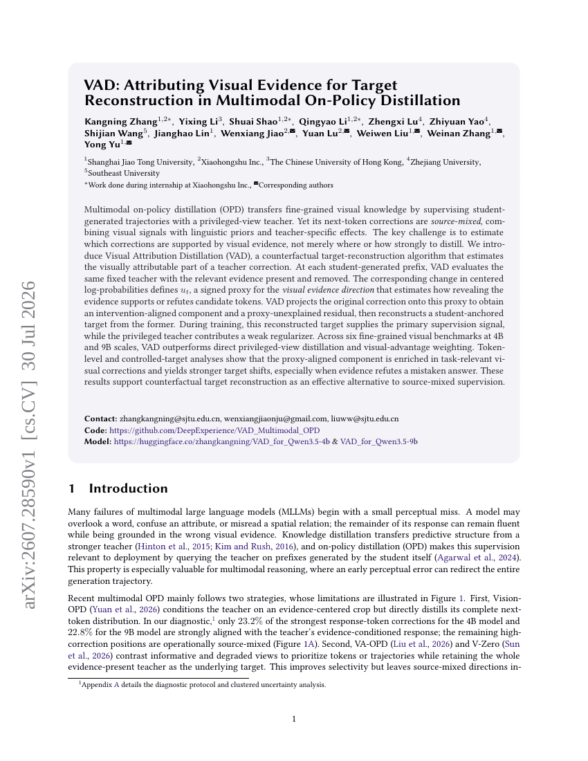 VAD: Attributing Visual Evidence for Target Reconstruction in Multimodal On-Policy Distillation