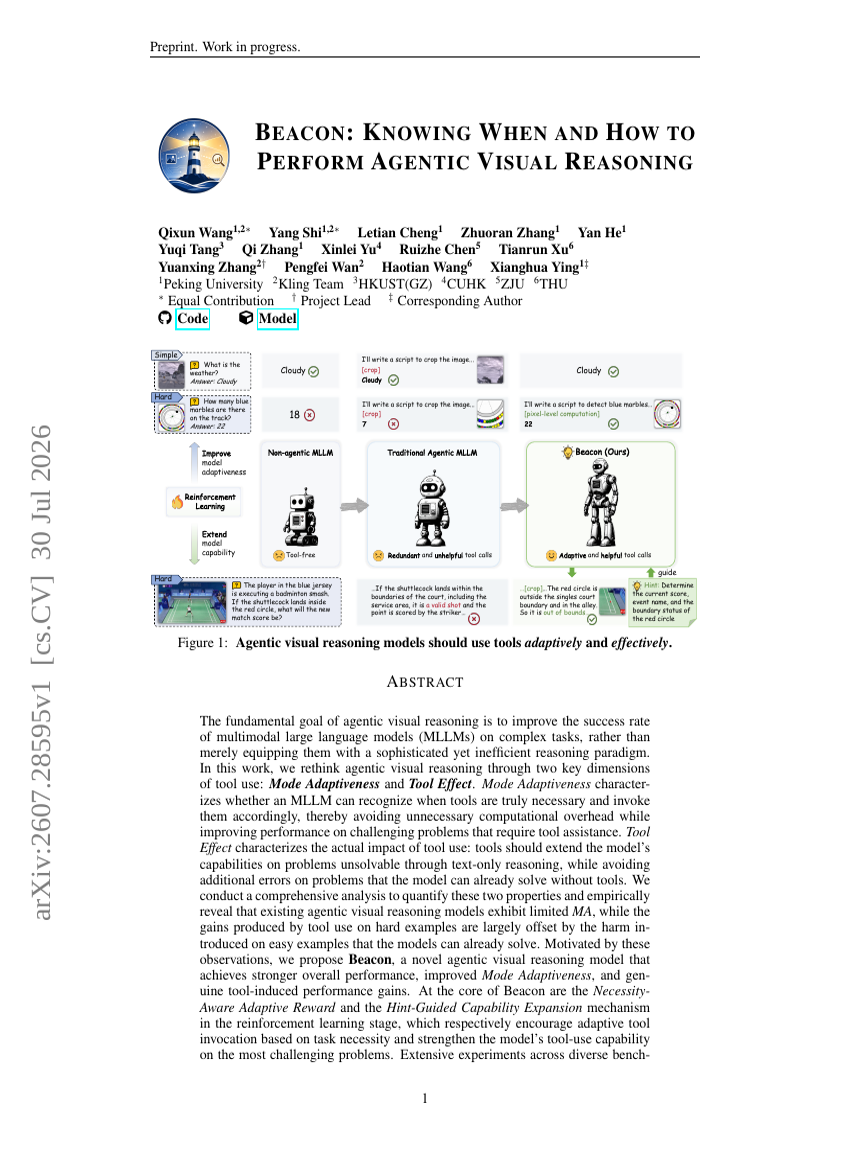 BEACON: KNOWING WHEN AND HOW TO PERFORM AGENTIC VISUAL REASONING