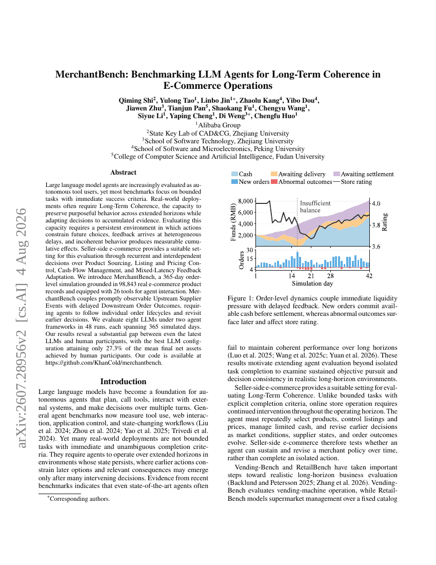 MerchantBench: Benchmarking LLM Agents for Long-Term Coherence in E-Commerce Operations
