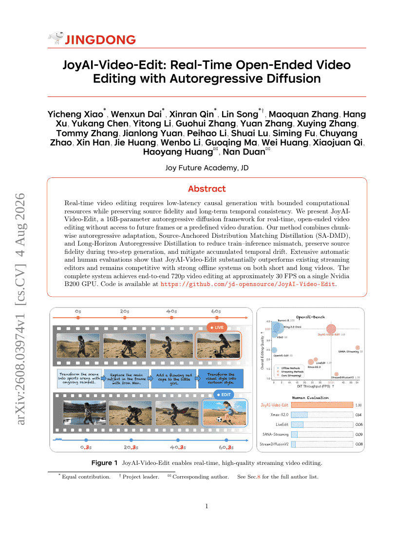 JoyAI-Video-Edit: Real-Time Open-Ended Video Editing with Autoregressive Diffusion