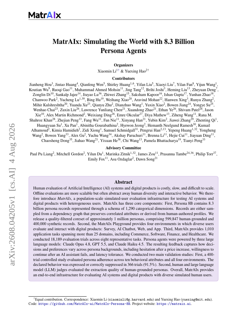MatrAIx: Simulating the World with 8.3 Billion Persona Agents