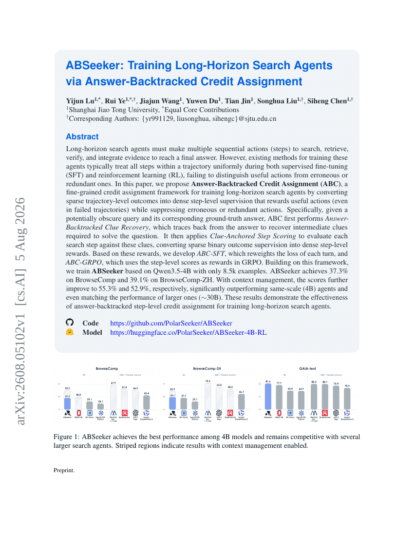 ABSeeker: Training Long-Horizon Search Agents via Answer-Backtracked Credit Assignment