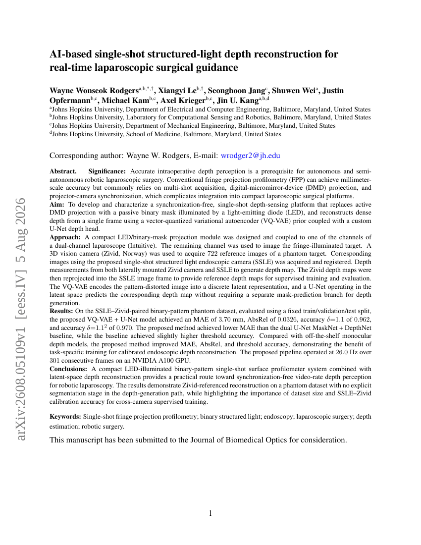 AI-based single-shot structured-light depth reconstruction for real-time laparoscopic surgical guidance