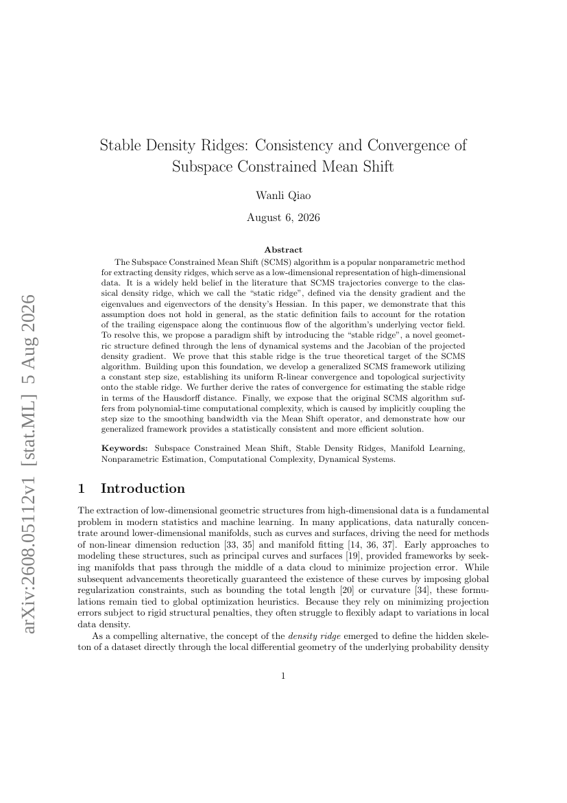 Stable Density Ridges: Consistency and Convergence of Subspace Constrained Mean Shift