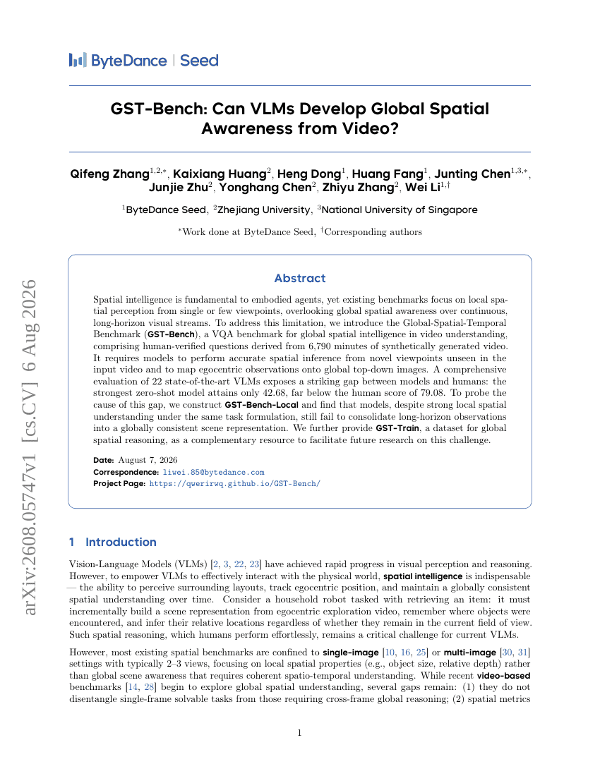 GST-Bench: Can VLMs Develop Global Spatial Awareness from Video?
