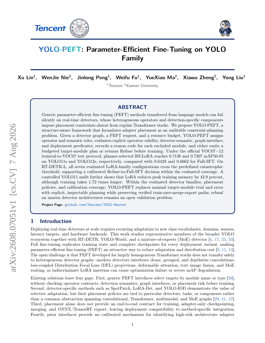 YOLO-PEFT: Parameter-Efficient Fine-Tuning on YOLO Family