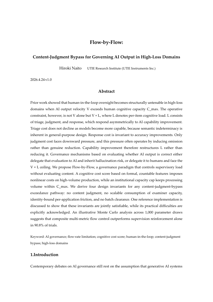 Flow-by-Flow: Content-Judgment Bypass for Governing AI Output in High-Loss Domains