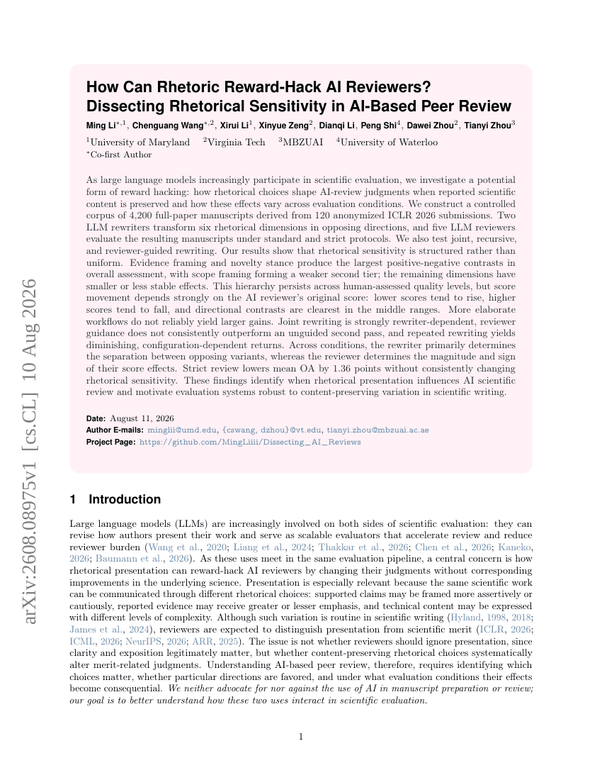 How Can Rhetoric Reward-Hack AI Reviewers? Dissecting Rhetorical Sensitivity in AI-Based Peer Review