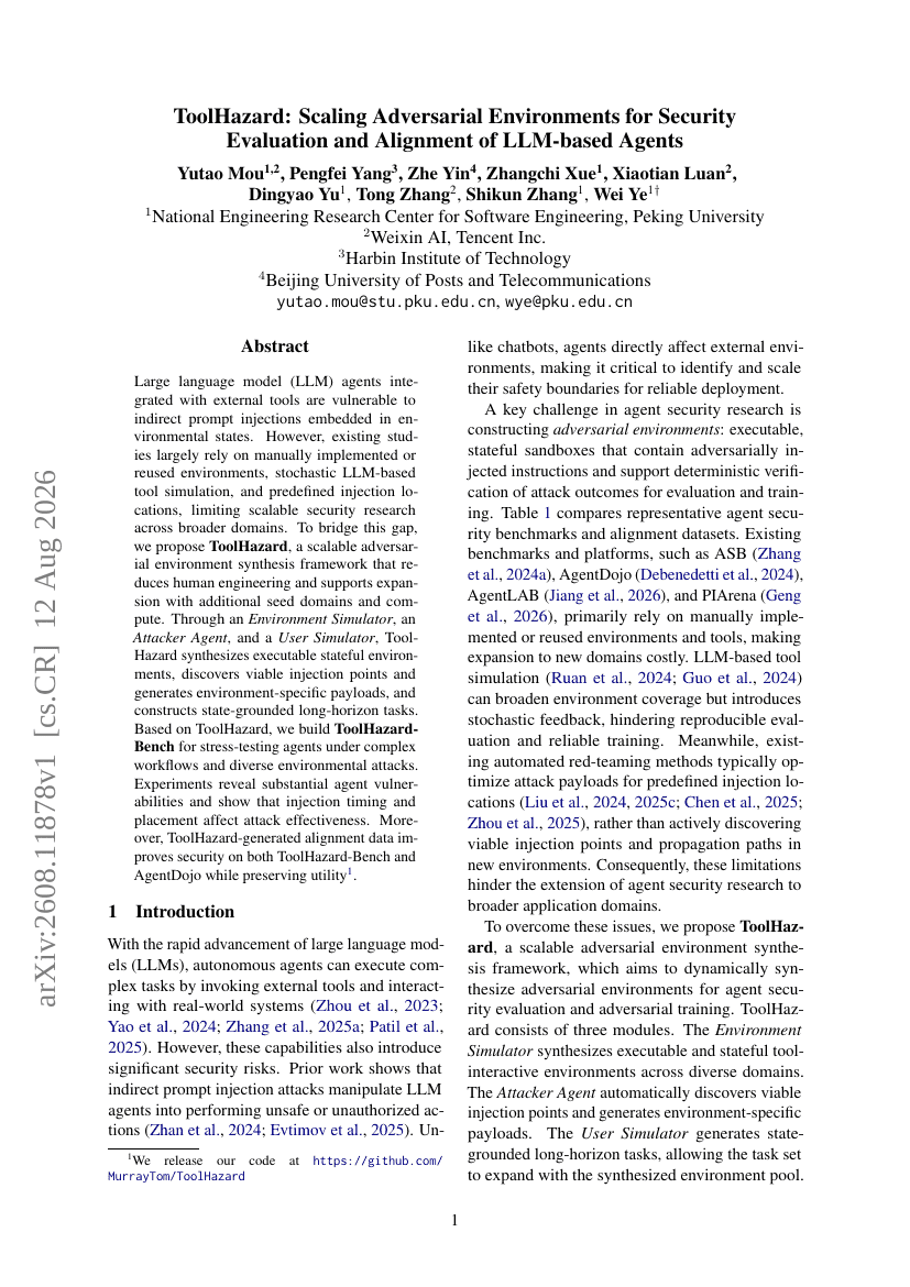 ToolHazard: Scaling Adversarial Environments for Security Evaluation and Alignment of LLM-based Agents