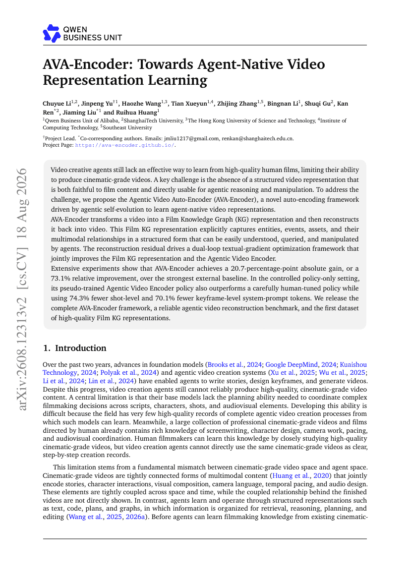 AVA-Encoder: Towards Agent-Native Video Representation Learning