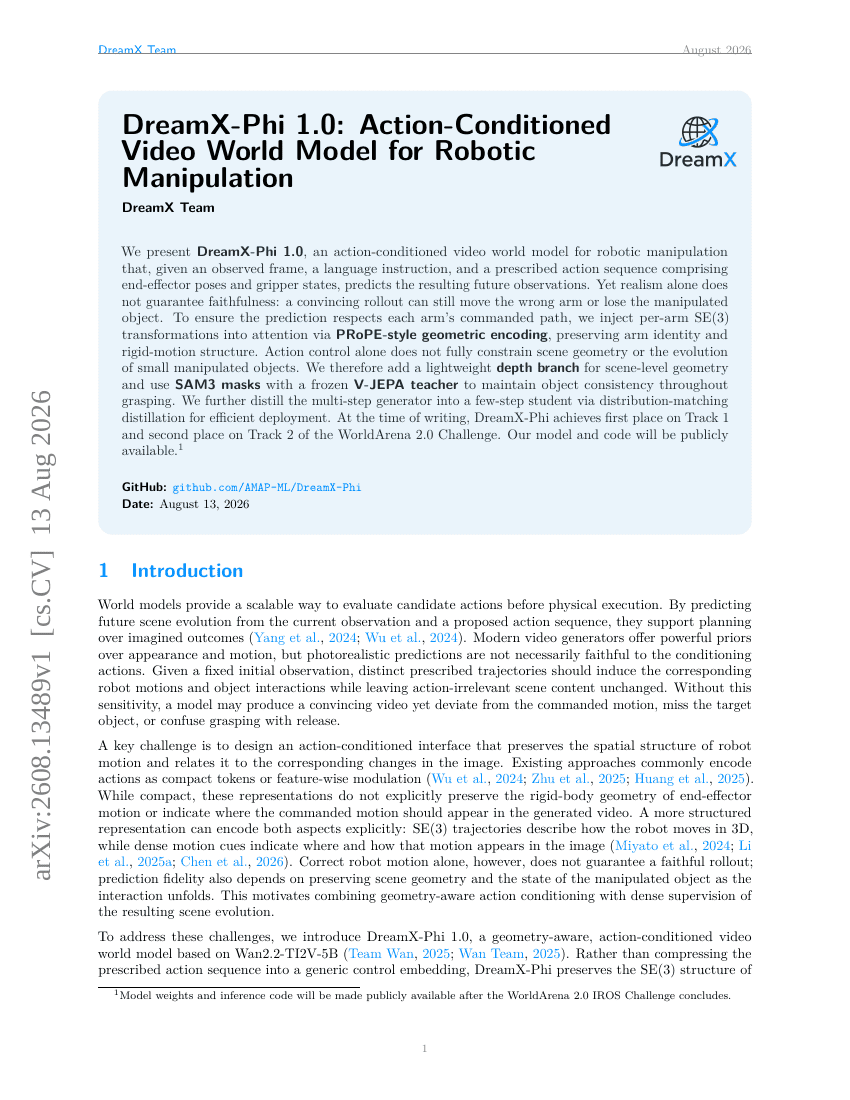 DreamX-Phi 1.0: Action-Conditioned Video World Model for Robotic Manipulation