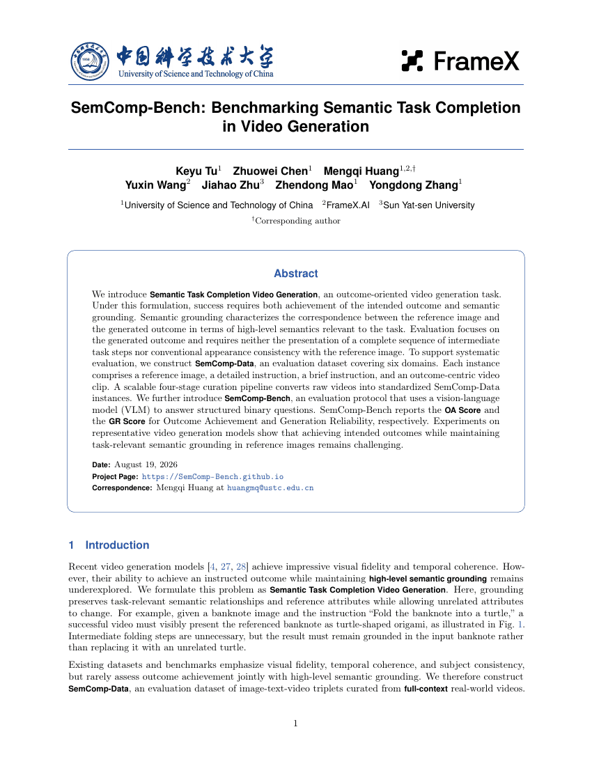 SemComp-Bench: Benchmarking Semantic Task Completion in Video Generation