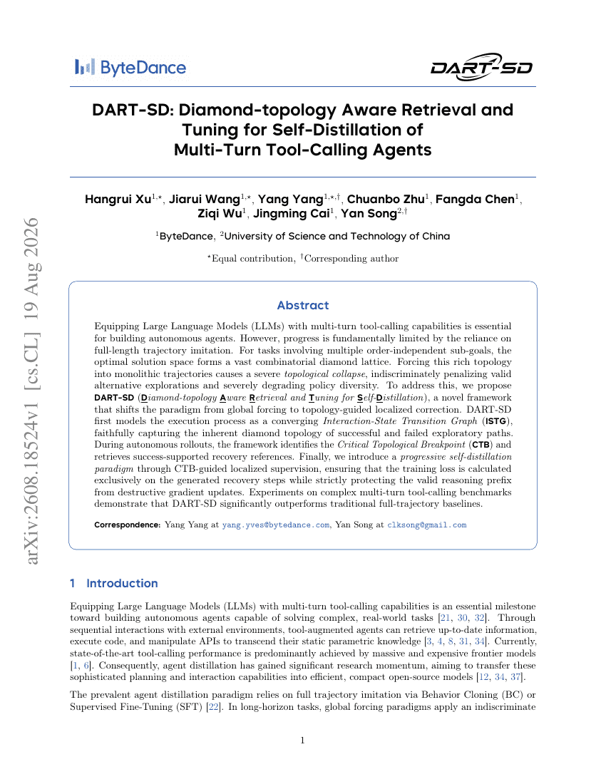 DART-SD: Diamond-topology Aware Retrieval and Tuning for Self-Distillation of Multi-Turn Tool-Calling Agents