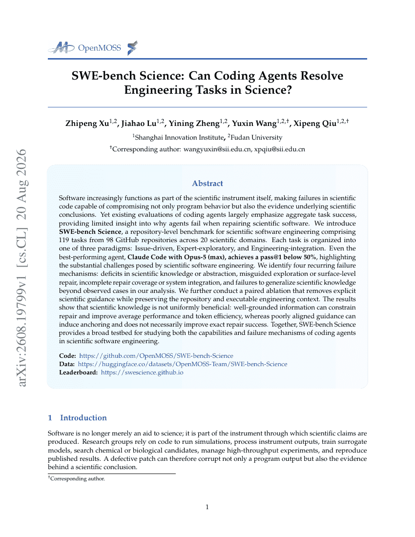 SWE-bench Science: Can Coding Agents Resolve Engineering Tasks in Science?