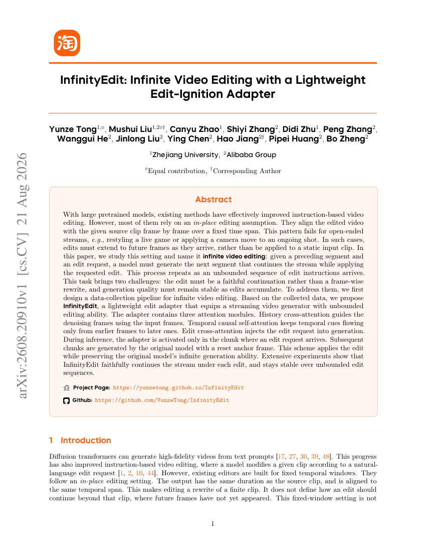 InfinityEdit: Infinite Video Editing with a Lightweight Edit-Ignition Adapter